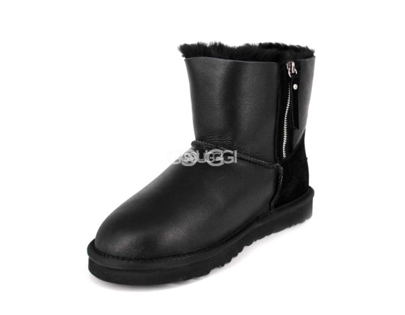 Mini Double Zip Metallic Black